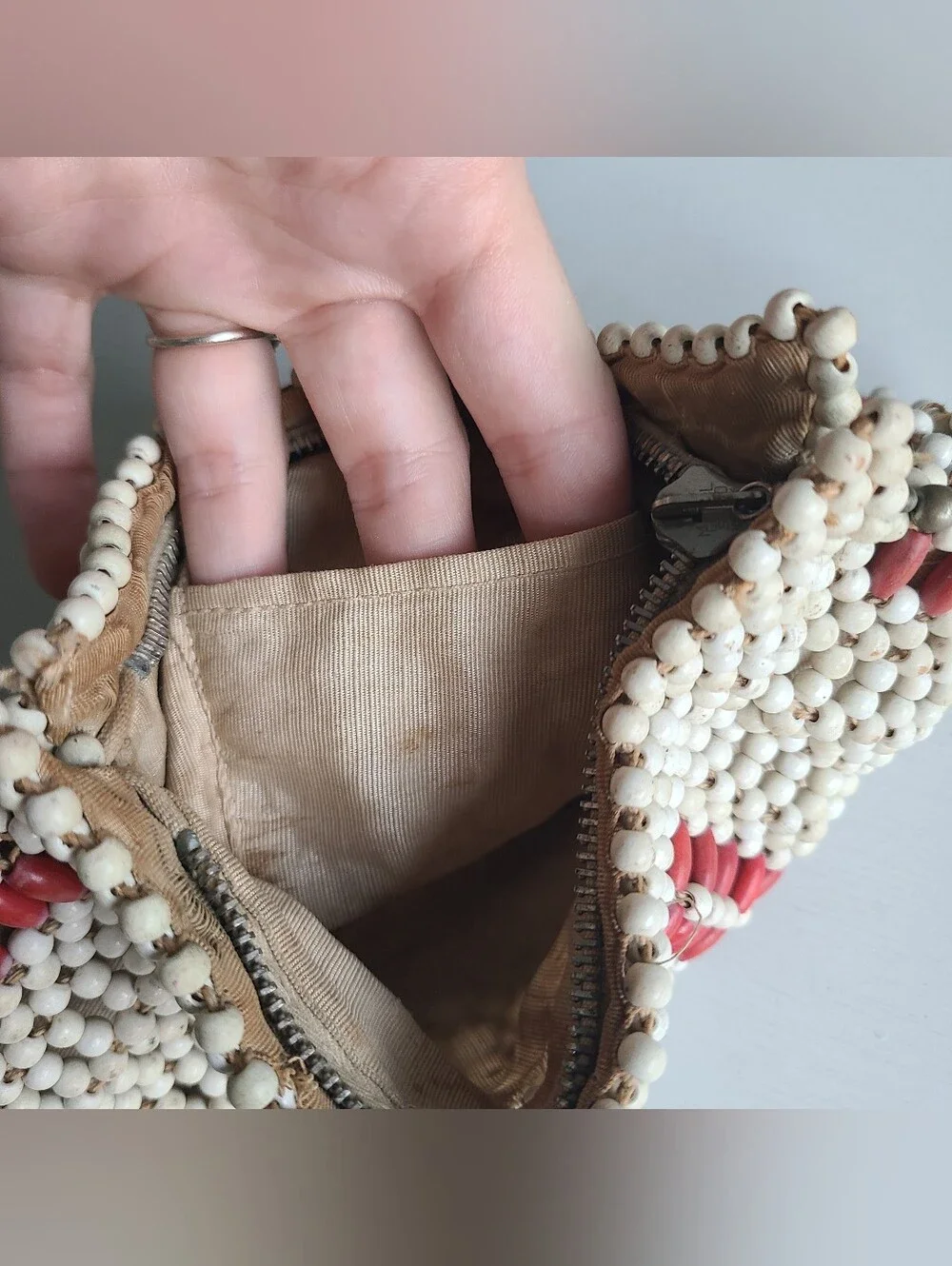 Vintage Wood Bead Clutch 1930s 1940s